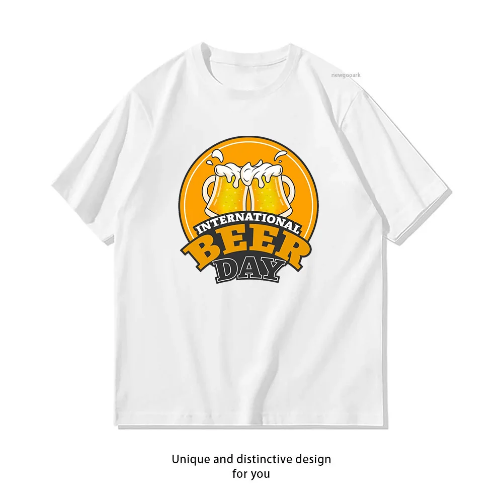 Camiseta con diseño del Día Internacional de la Cerveza para hombre y mujer, camisetas gráficas de algodón para verano, camisetas para adultos, camisetas transpirables simples de manga corta