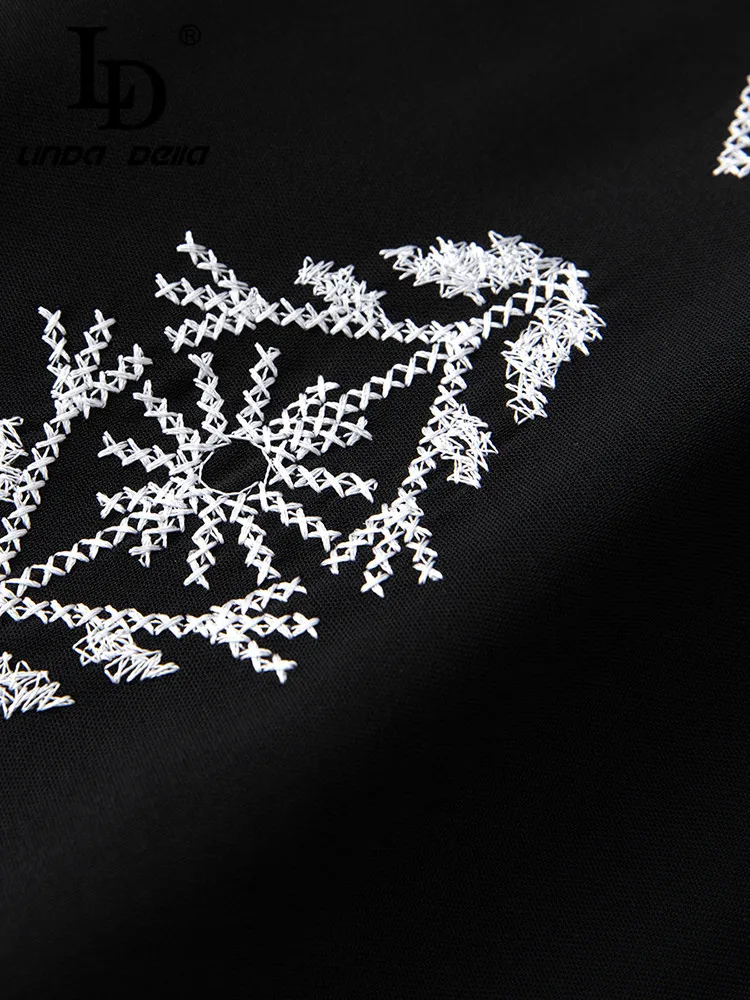 Ld linda della-فستان نسائي غير رسمي ، أنيق وجميل ، أسود ، رقبة على شكل حرف V ، تطريز ، قصة ضيقة ، شيفون ، لصق ، الصيف ،