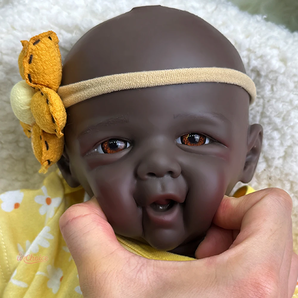 Realistische zwarte baby Vivienne zacht flexibel lichaam en engelachtige glimlach 17 inch volledige siliconen herboren pop voor verzamelaardiplay