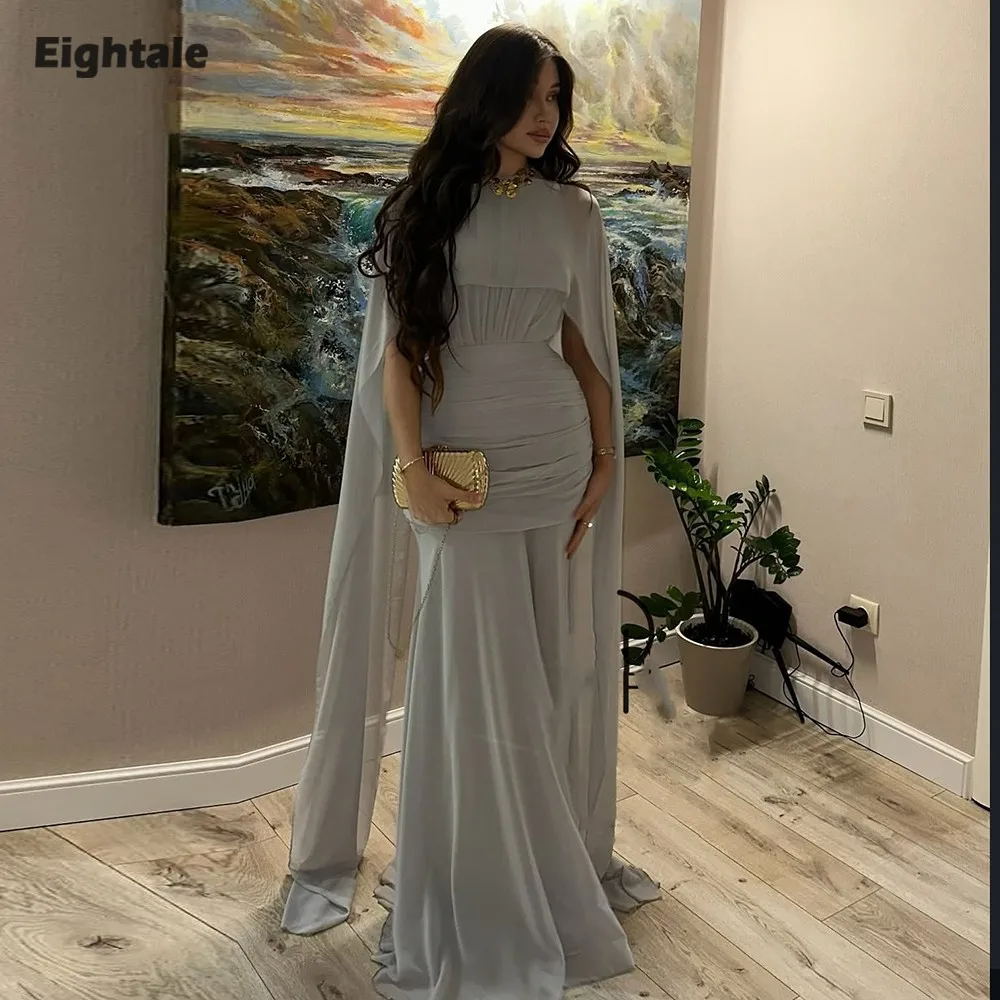 

Eightale арабское вечернее платье с круглым вырезом по индивидуальному заказу из шифона со складками накидка Русалка длиной до пола, платье для выпускного вечера, свадебной вечеринки