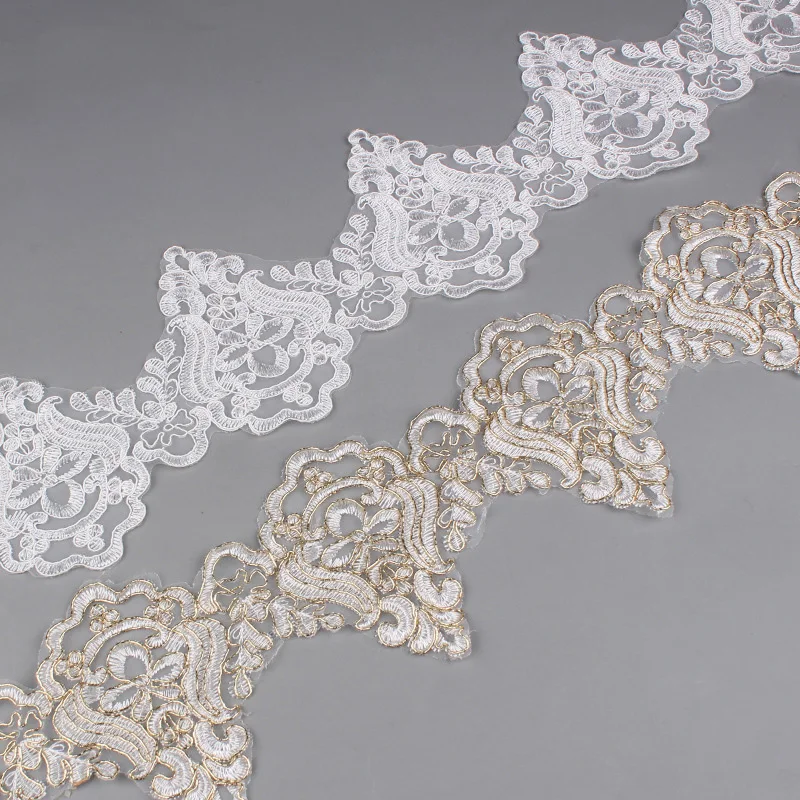 

30Yards White Gold Cording Fabric Sequin Flower Venise Venice Mesh Lace Trim Applique Sewing Craft for Wedding Decor