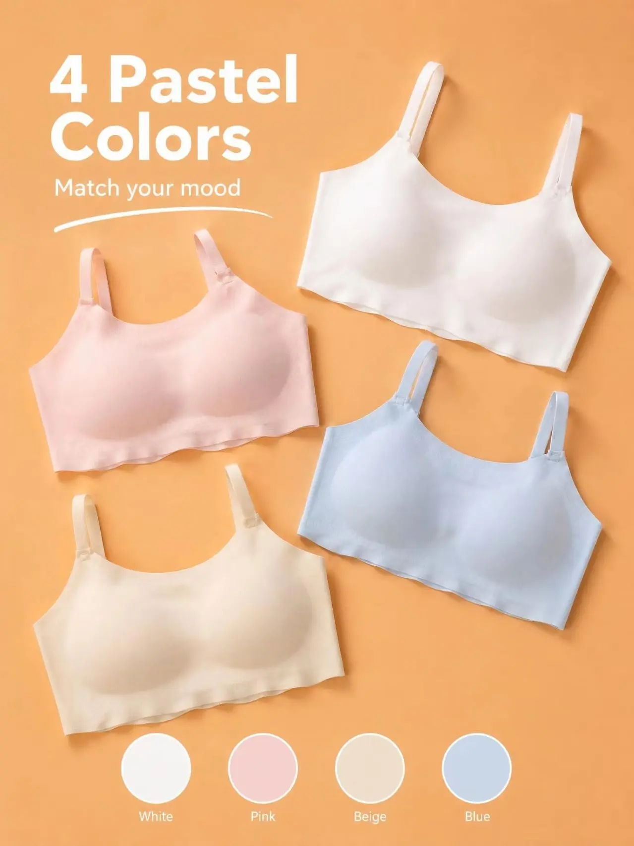 4-teiliges Set Mädchenunterwäsche, modische Mädchenunterwäsche, nahtloser Sport-Tanktop-BH für Schülerinnen. – Detail 7