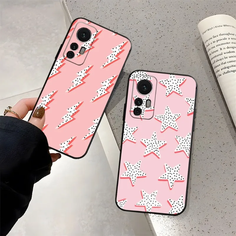 Preppy Stars Pink Phone Case Funda For Xiaomi 13 12 11 10T 9 T Pro Pro Lite Ulltra X MIX4 CIVI Black Coque