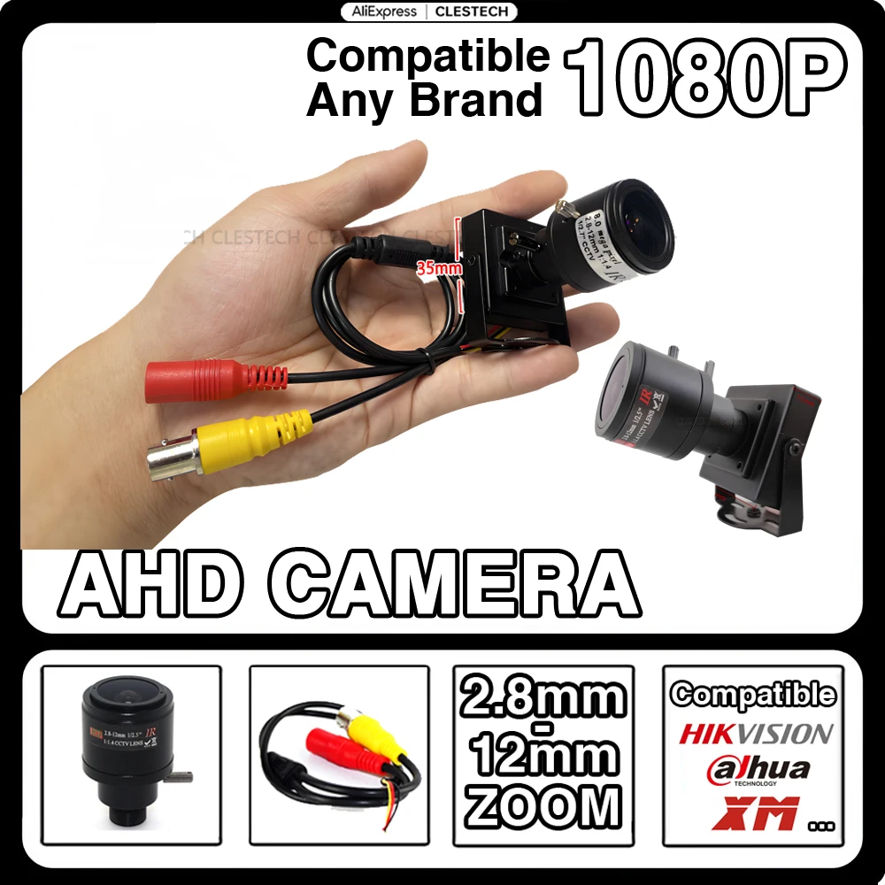 

19201080P HD 3000TVL AHD Мини-камера видеонаблюдения 2,8-12 мм Зум Фокус Металл Супер маленький 3232 мм с кронштейном Видео безопасности с экранным меню
