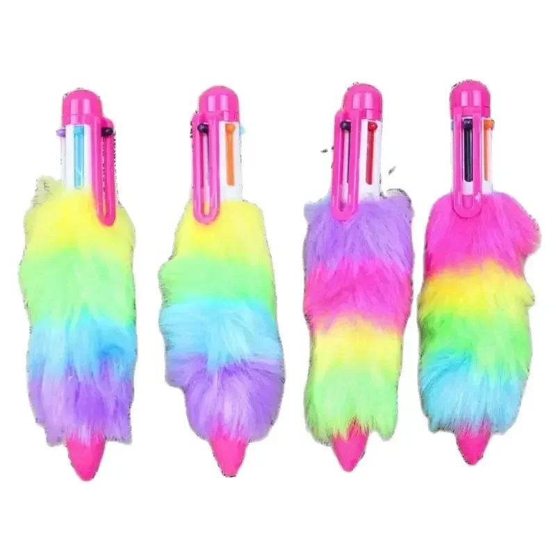 12 pcs Color Rainbow Ballpoint Pen six colors Plush Multi Color Kawaii Stationery