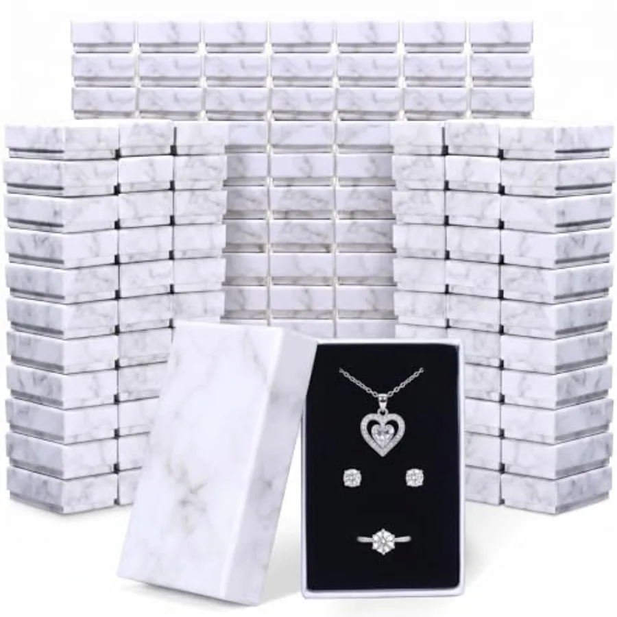 

Jewelry gift box for Mother's Day, wedding, birthday: cardboard marble texture, white, 150 pcs bulk pack, 2.17 x 3.43 x 1.1 inc