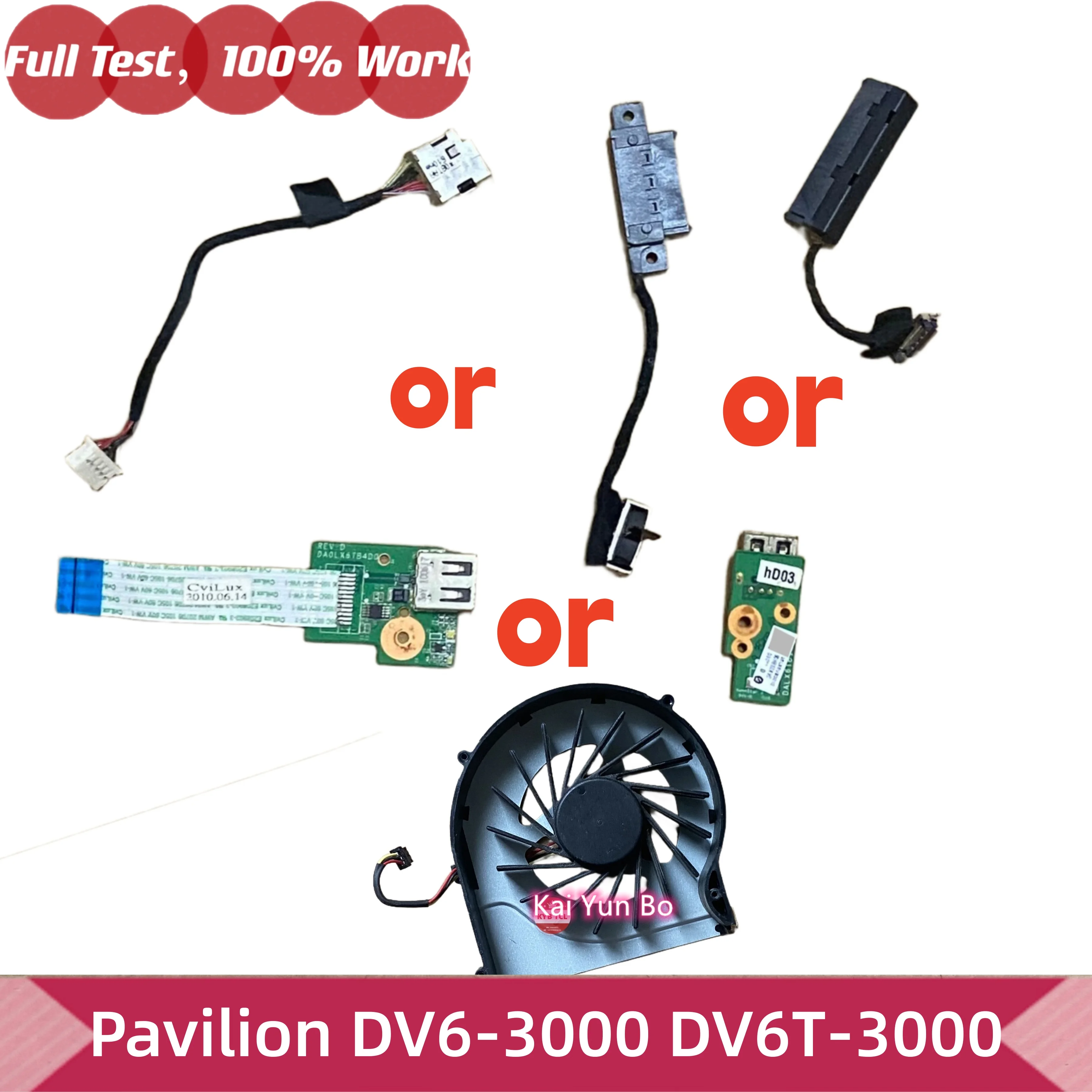 DALX6TB14D0 DA0LX6TB4D0 36LX6UB0010 36LX6UB0000 Para HP Pavilion dv6 DV6-3000 DV6T-3000 DV6T, Placa LED USB, Ventilador, Conector de Alimentación DC-In, Cable para Disco Duro SATA HDD, Cable Óptico para DVD ODD