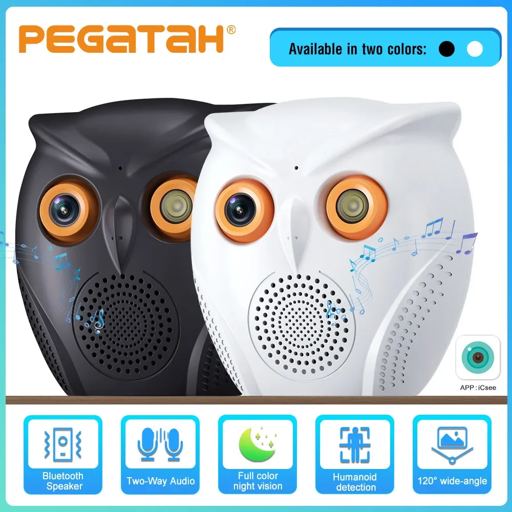 PEGATAH Bluetooth WiFi Owl Camera 2K 5MP Smart Home Indoor Serucity Cam  Motion Detection Two Way Audio CCTV Surveillance Camera