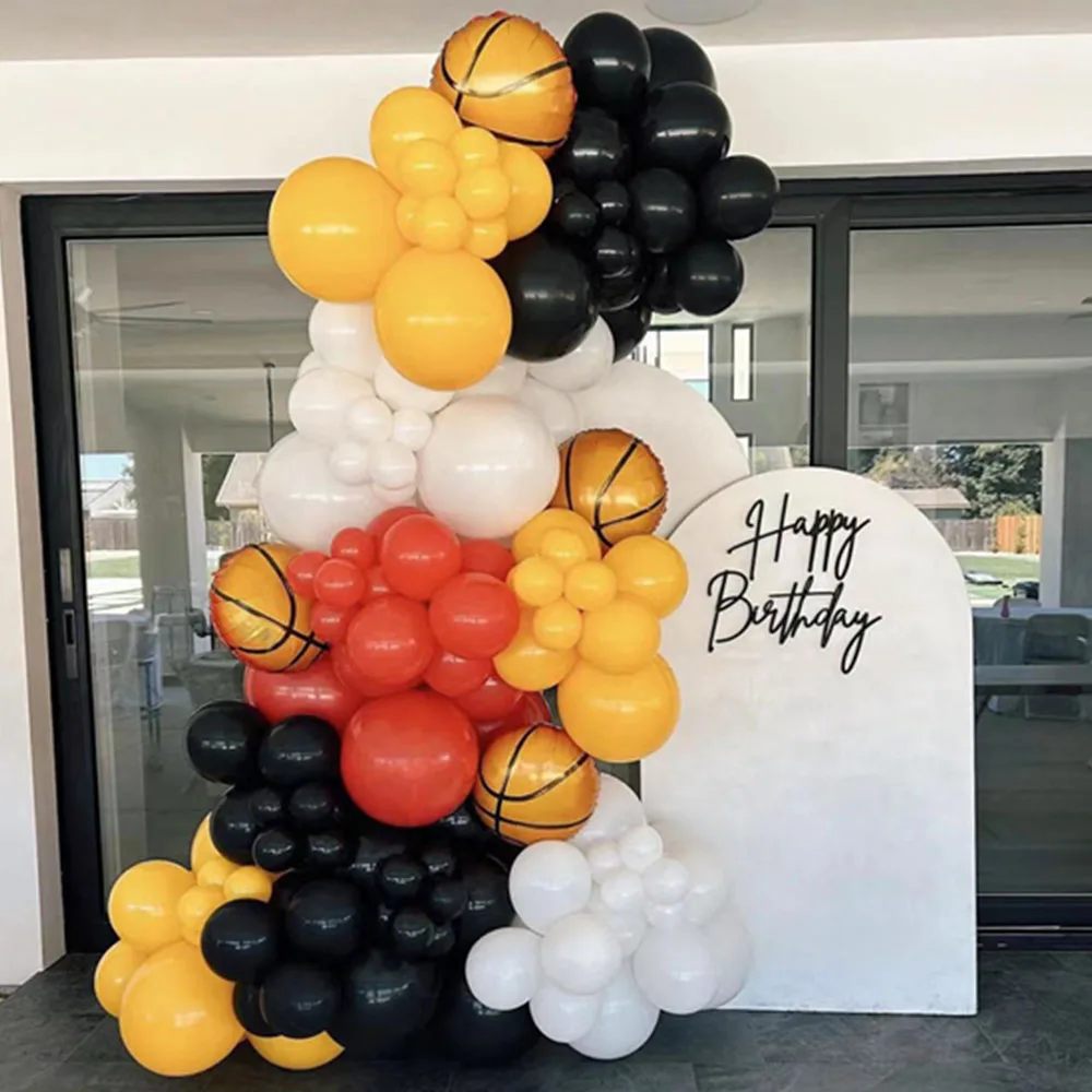 136pcs Basketball Balloon Set Orange Black Balloon Chain Basketball Set Boys Birthday Party Sports Themed Balloon Supplies