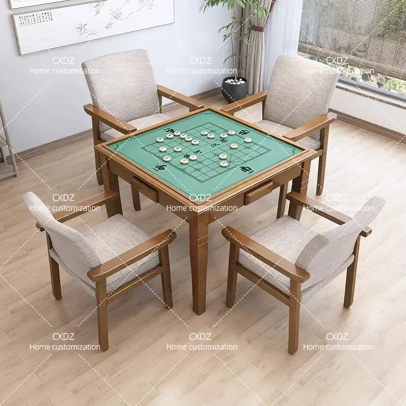 Solid Wood Mahjong  Household Dining  Modern Simple Chess Card  with Chairs Square Game Table for Home Use