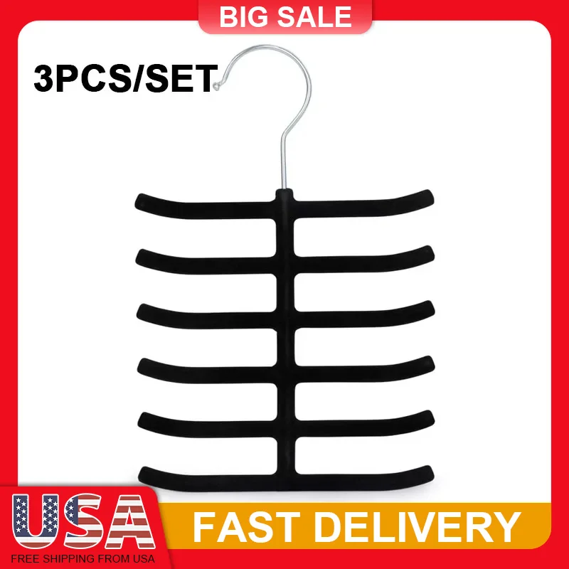 

3 Pack Velvet Tie Hangers Non Slip Rotating Hooks Holds 12 Ties Each Space Saving Closet Organizer for Silk Wool Cotton Ties