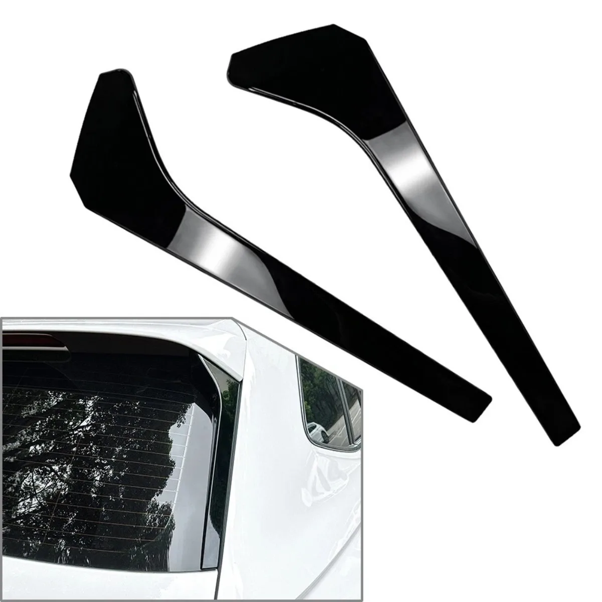 LH+RH Glossy Black Car Rear Window Spoiler Side Wing Cover Trim For VW Tiguan R-Line MK2 2017 2018 2019 2020 2021 2022 2023