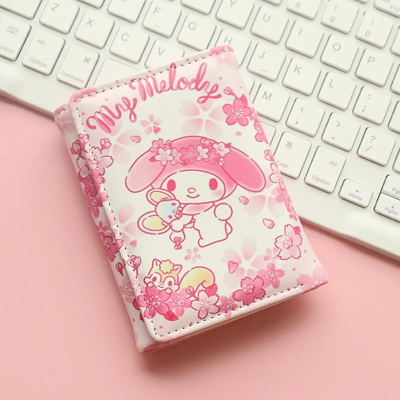 Cute Sanrio New Girls' Japanese Korean Triple Fold Wallet Kawaii Cartoon My Melody Thin Folding Pu Coin Purse Girls Gift