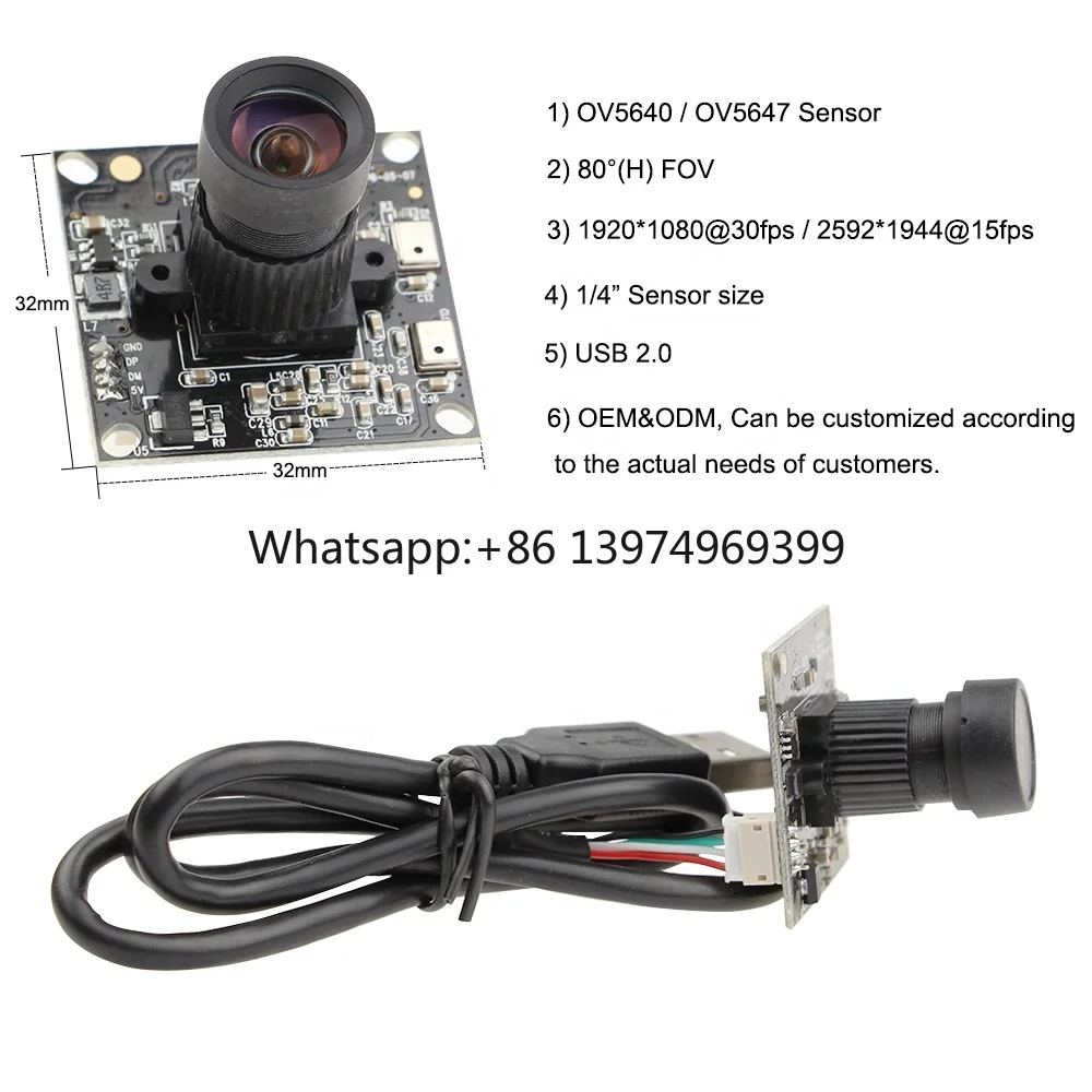 Factory OEM Mini 5MP Full Hd Pixels OV5640 UVC Cmos USB Wide Angle Fisheye VR 3D Printer Analog Camera Modules