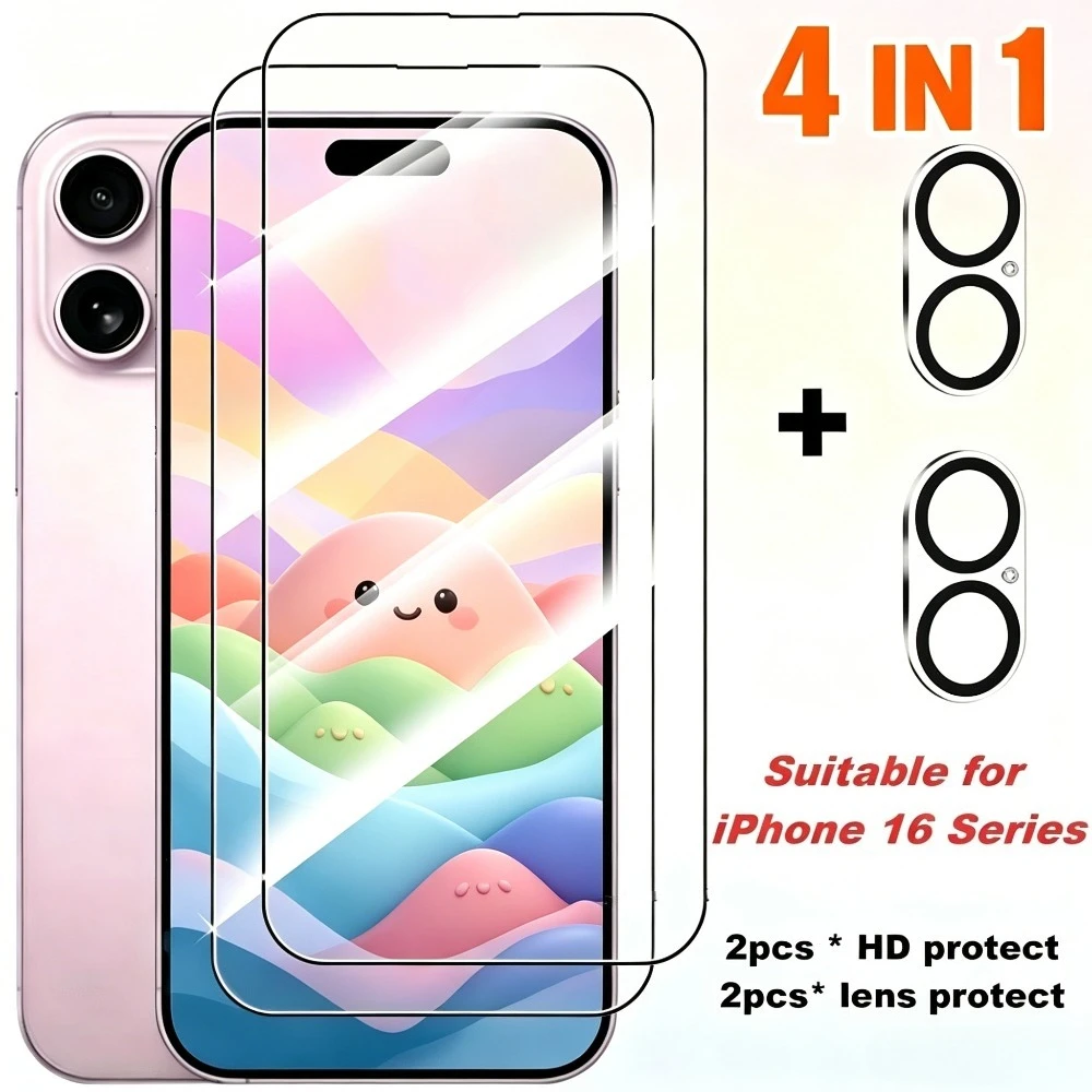 

4-in-1 Ultra HD Tempered Glass for iPhone 17 16 15 Pro Max Air 17e 16e Camera Lens Protector for iPhone 14 13 12 Pro 15 14 Plus