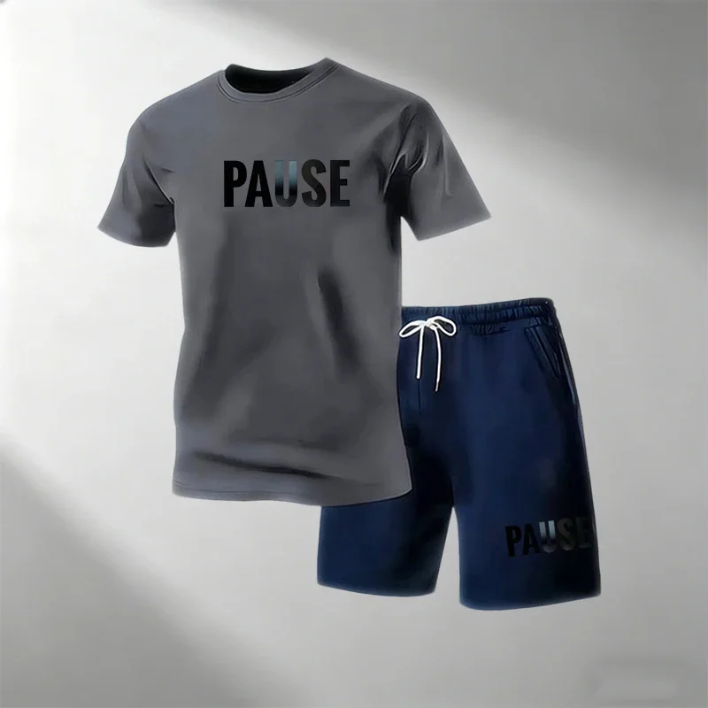 

Hot Sale Summer Men's T-Shirts Sets O-Neck Short Sleeve T-Shirt + Shorts Breathable Quick Dry Running Gym Fitness 2 Piece
