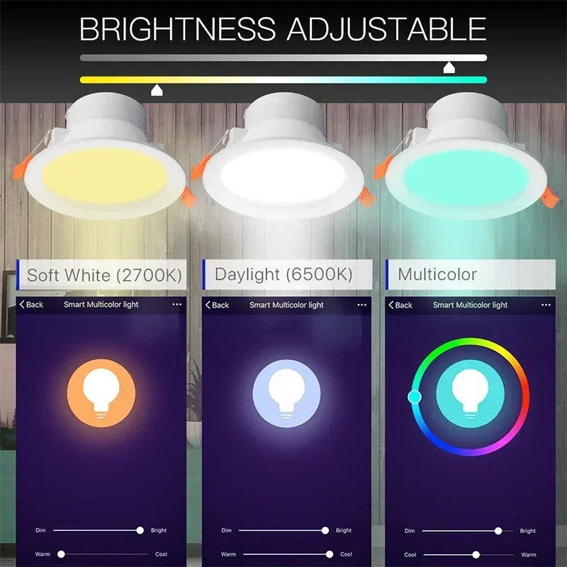 LED WiFi Smart Downlight Dimming Round Spot Light 7W RGB Color Changing 2700K-6500K Warm Cool light Work with Alexa Google Home