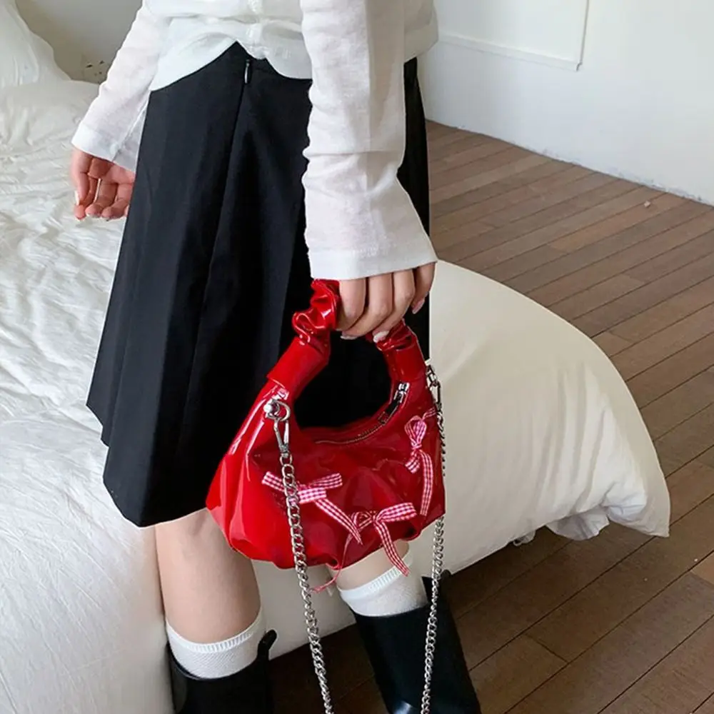 

Trendy Korean Bow Ribbon Bags Pu Leather Small Pleated Shoulder Bag Cloud Sweet Women Handbags Female