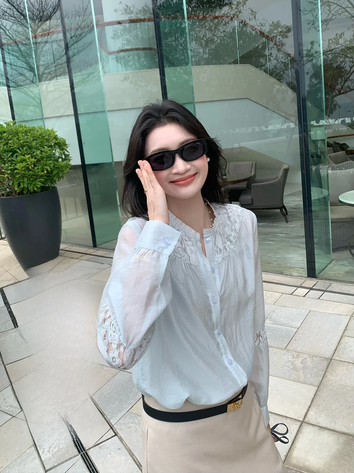 

Elegant White Shirt by Folelse Artistically Embroidered Patchwork Women's Fashion Design Breathable Long Sleeve Casual Top