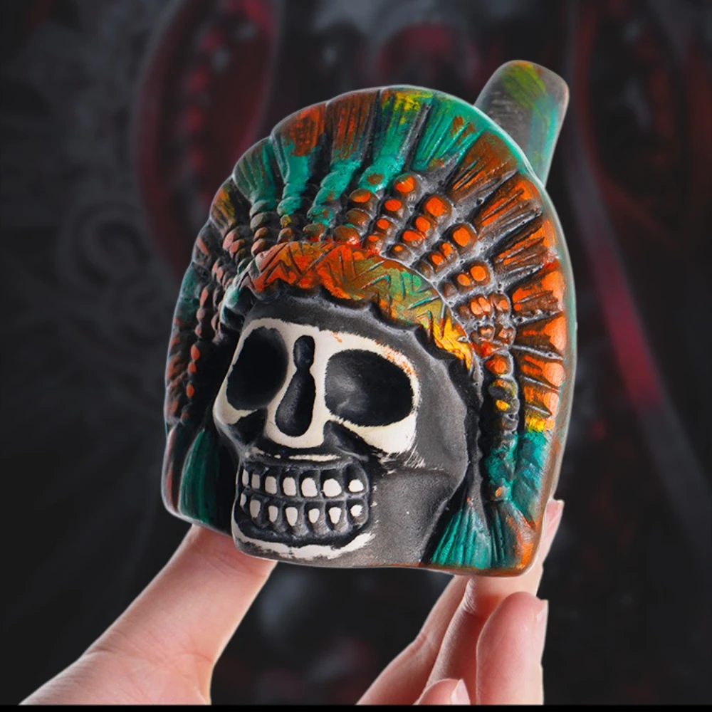 ازتيك الموت صافرة Spokys ازتيك مخيف الموت صافرة شبح الحرب صافرة الجمجمة رئيس لعبة حفلة الضوضاء الدعامة الراتنج لعبة الهالوين هدية