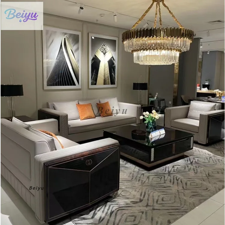 

Итальянский светлый роскошный большой квартирный комплект, полностью мебельный диван, вилла, гостиная, комбинация в гонконгском стиле, постмодернистская кожа