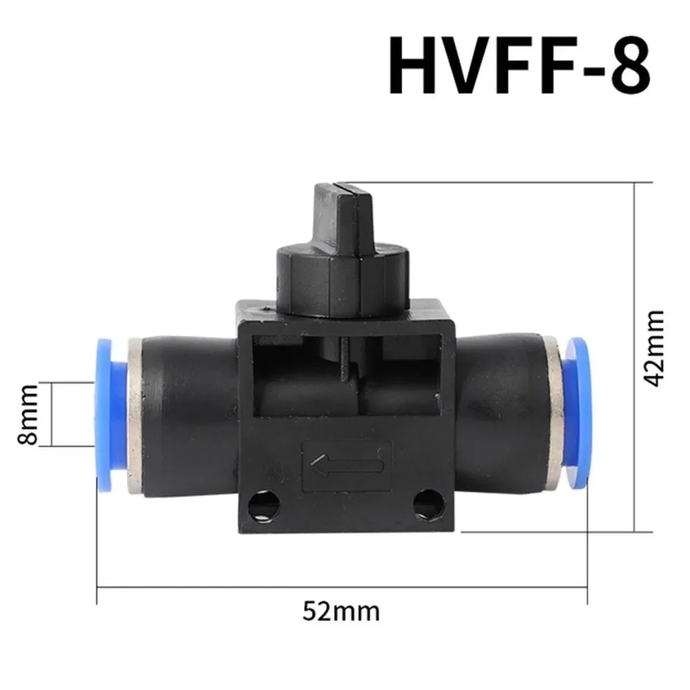10PC HVFF Pneumatic Fittings Set 2-Way Push-In Air Tube Hose Connectors with Valve Switch Joint in Multiple Sizes 4/6/8/10/12mm