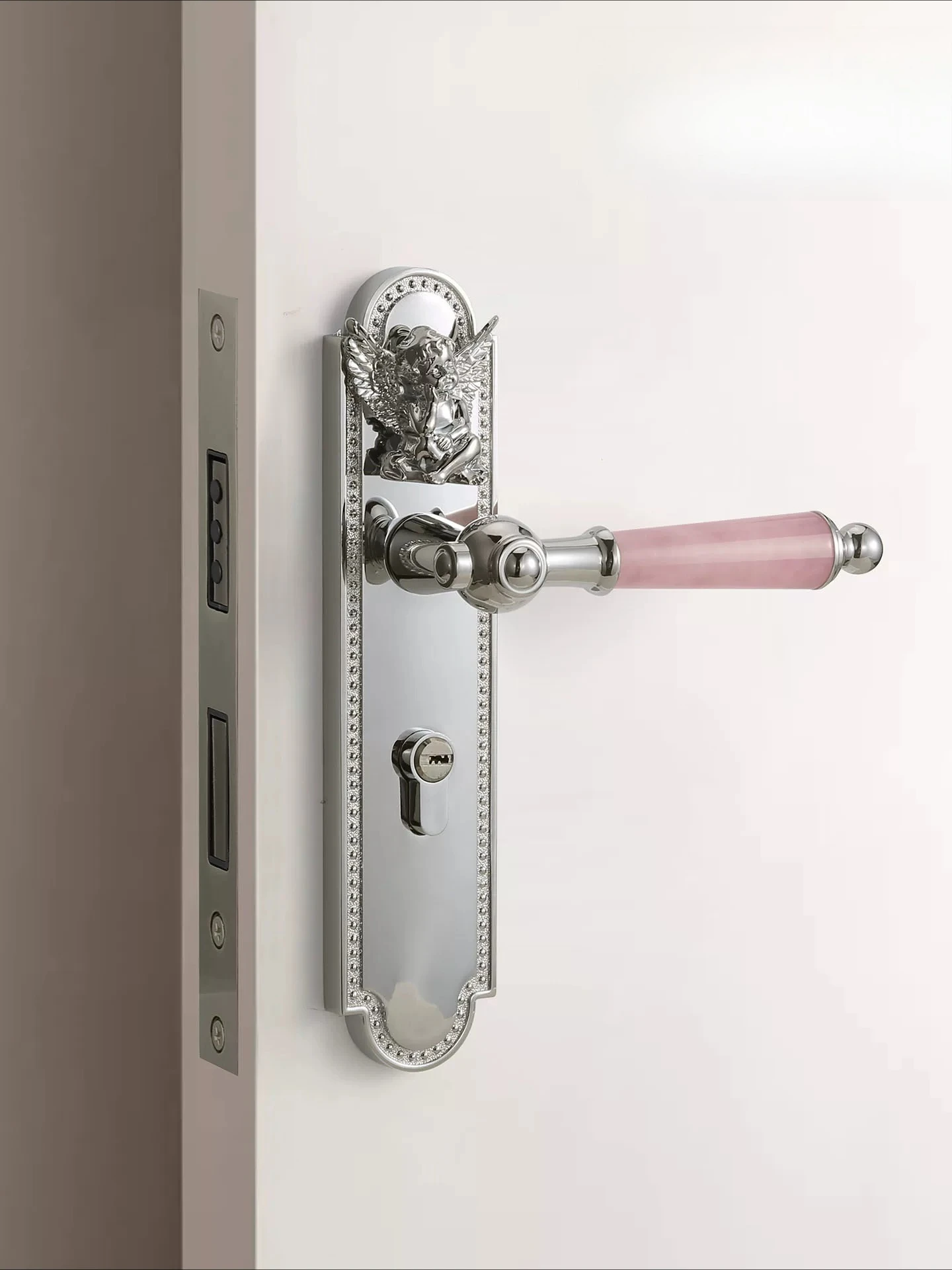 Color angel door lock indoor bedroom silent magnetic room door lock French pink crystal door handle