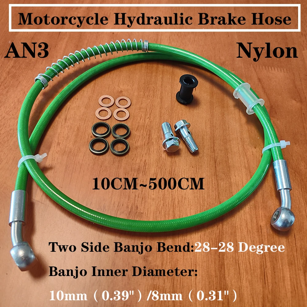 

10cm-500cm M8/M10 Nylon Material Green Motorcycle Hydraulic Brake Hose Motorcycle Universal Racing Brake Clutch Oil Pipe28 °-28°