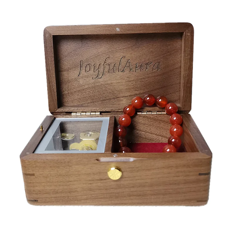 

JoyfulAura Wholesale Wooden Vintage Music Box Solid Wood Jewelry Box DIY Photo Save Memories Custom Engraving
