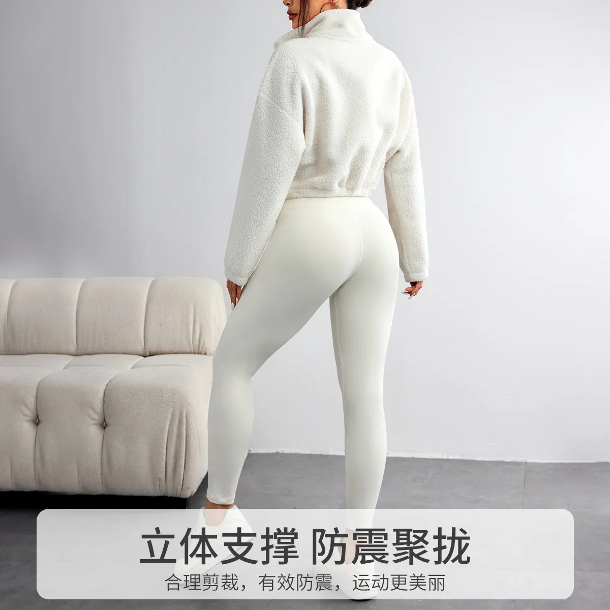 New Autumn and Winter Solid Color Stretch Yoga Suit with Fleece-Lined Half-Zip Hoodie Set Three-Piece Sports Fitness Set