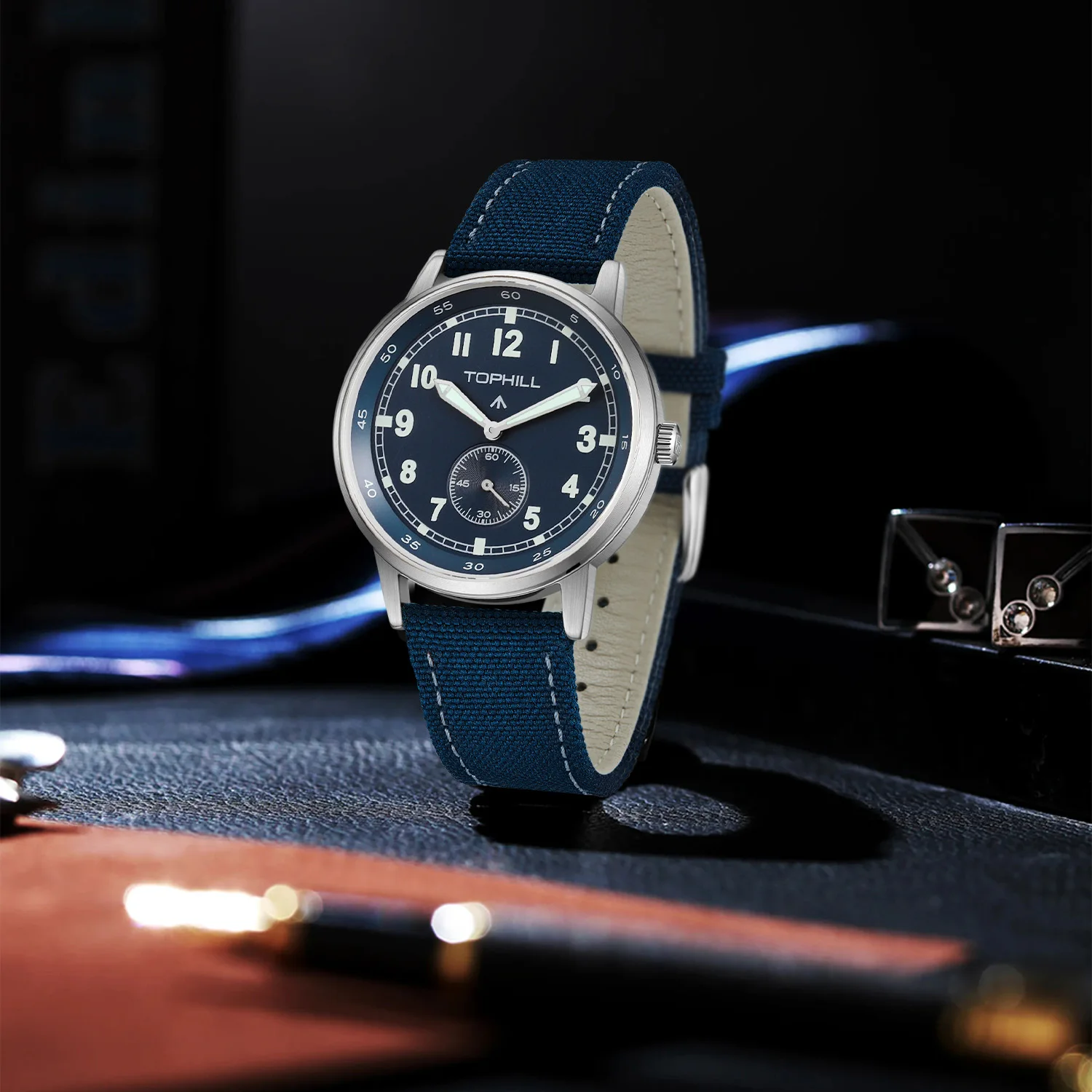 2025 New TOPHILL TW099G 40mm Business Men Vintage Quartz Watch 30M Waterproof Luminous Sapphire Glass Canvas Strap Men's Watches