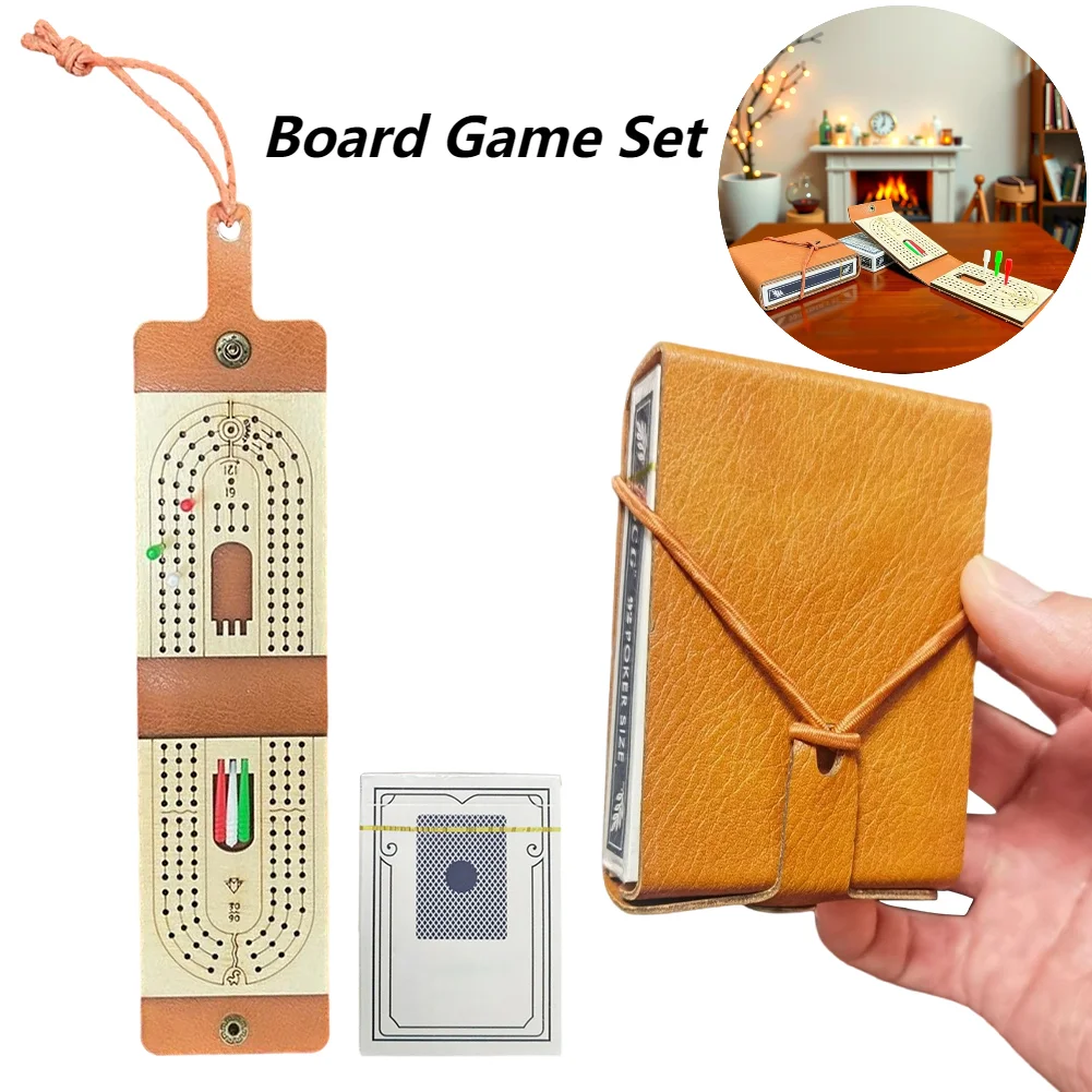 Classic Wooden Cribbage Board Game Set with Playing Cards and Colorful Pegs for 2 to 4 Players Great for Travel