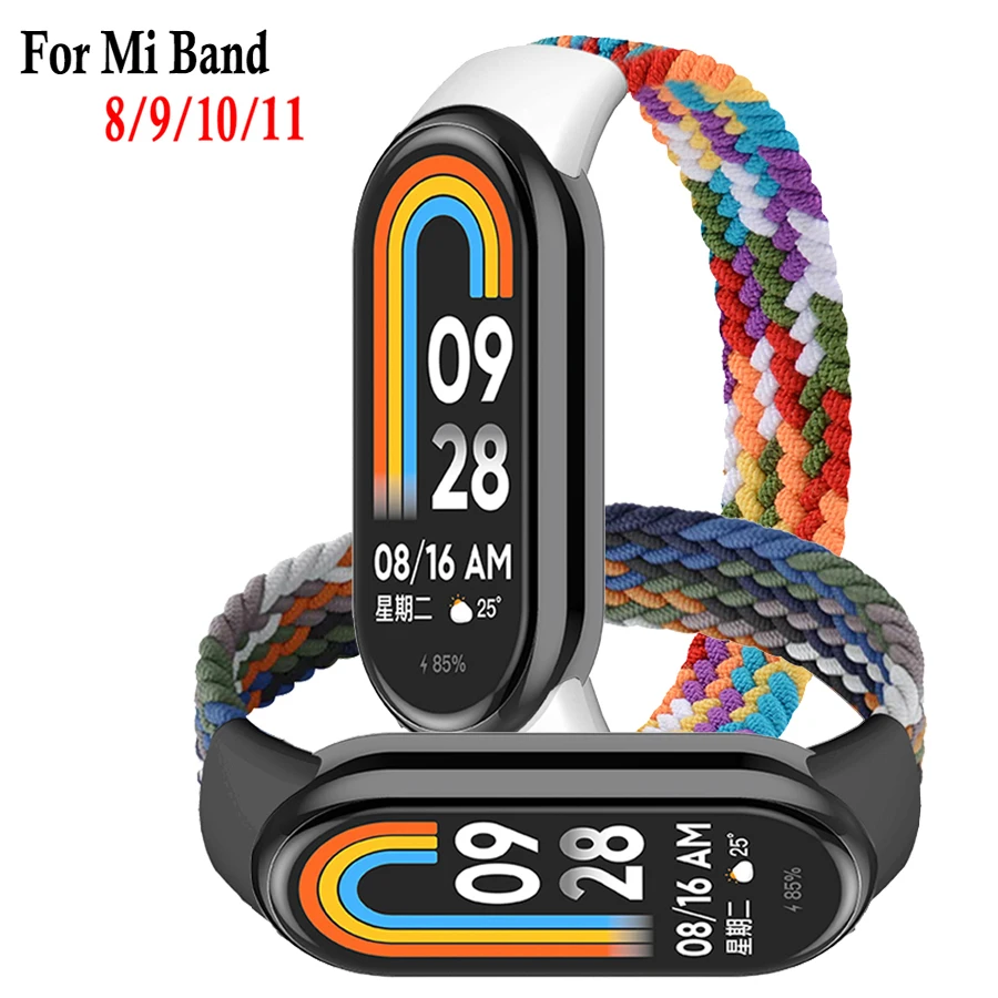 Braided Nylon Solo Loop Strap for Xiaomi Mi Band 11 10 9 8 Replacement Elastic Watchbands Correa Bracelet for Mi Band 8 9 10 11