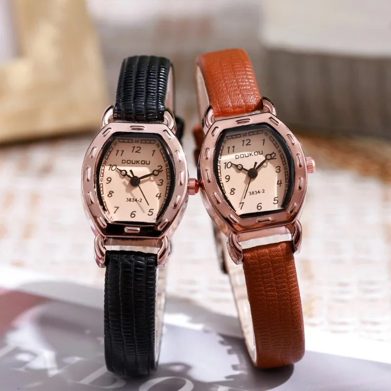 여성용 복고풍 벨트 시계, 무음 석영 시계