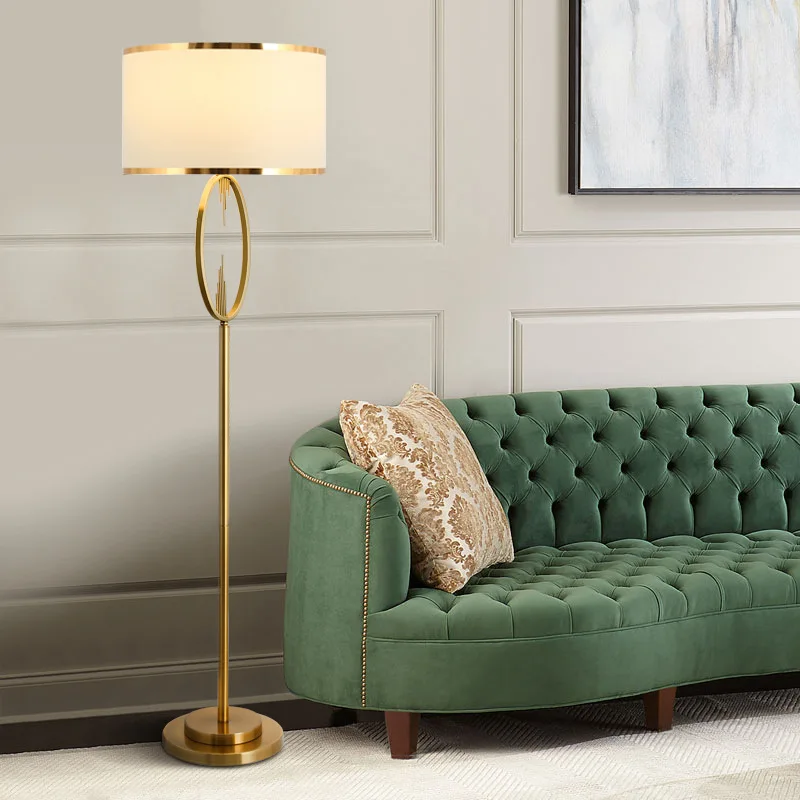 Light Luxury Post-Modern Gold Metal Floor Lamp Fabric Lampshade Nordic Living Room Bedroom Restaurant Bedside LED Standing Light