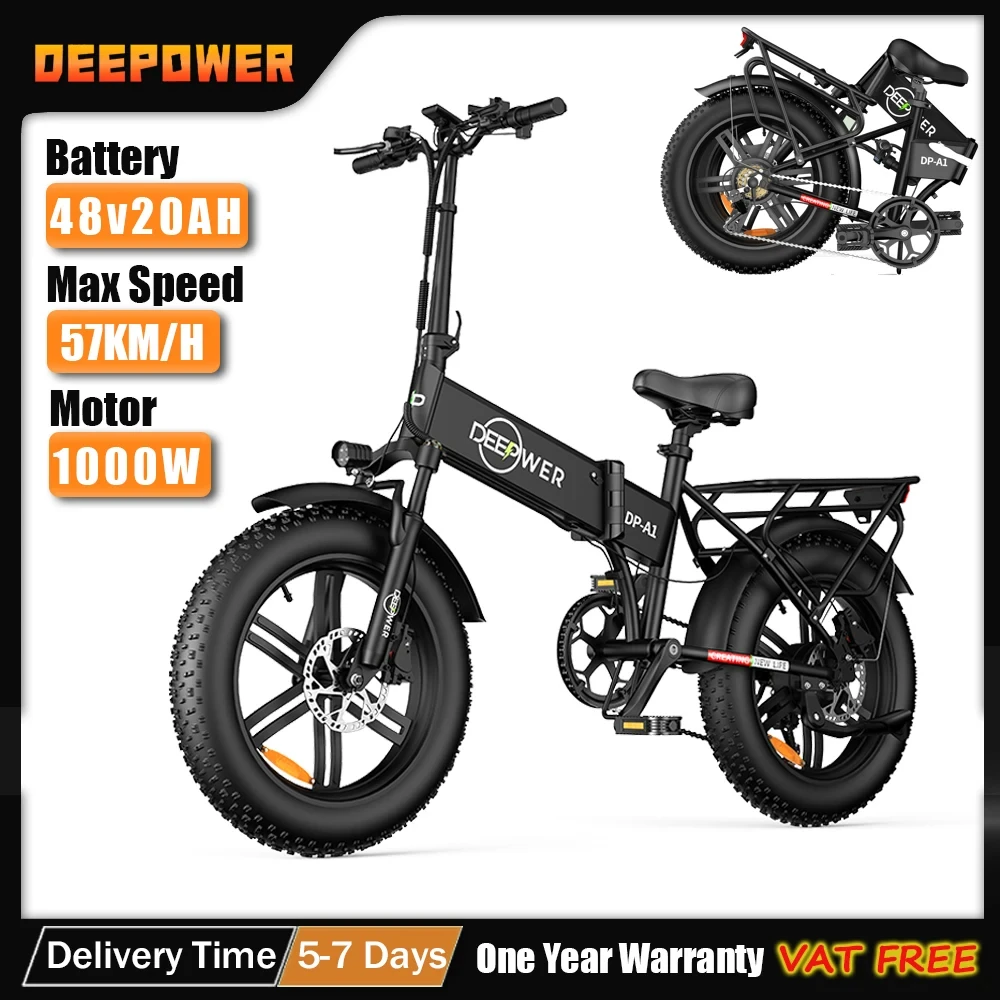 DEEPOWER 20 inch Adults Electric Bike Bicycle 48V 20AH 20 Inch Fat Tire Electric E Bikes Free Shipping Mountain Ebikes 1000W