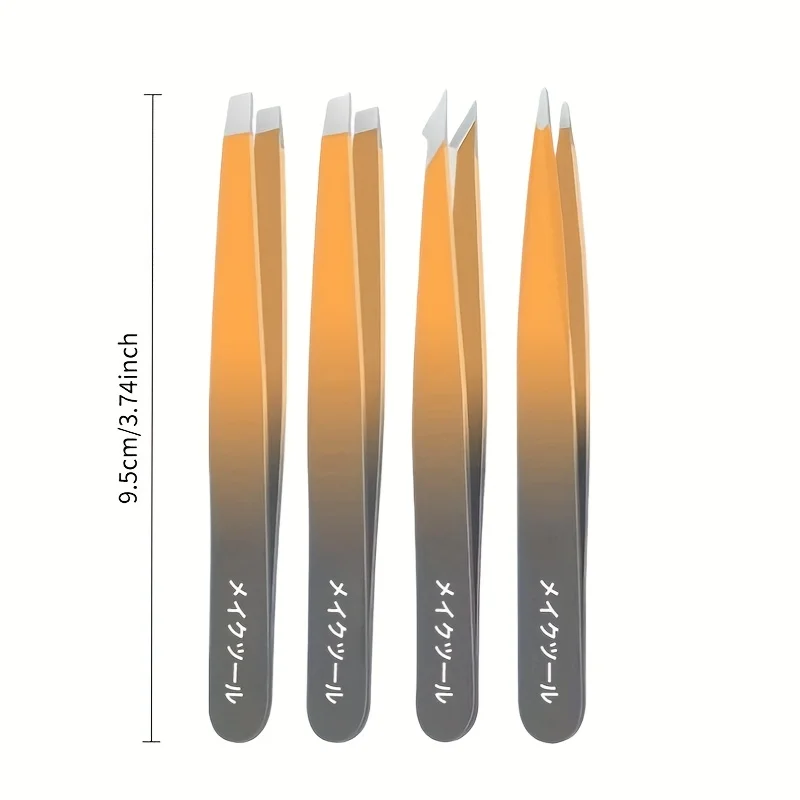 Conjunto de pinças profissionais de aço inoxidável, 4 unidades, para sobrancelhas e remoção de pelos faciais, ponta de precisão, modelagem de sobrancelhas, presente de natal