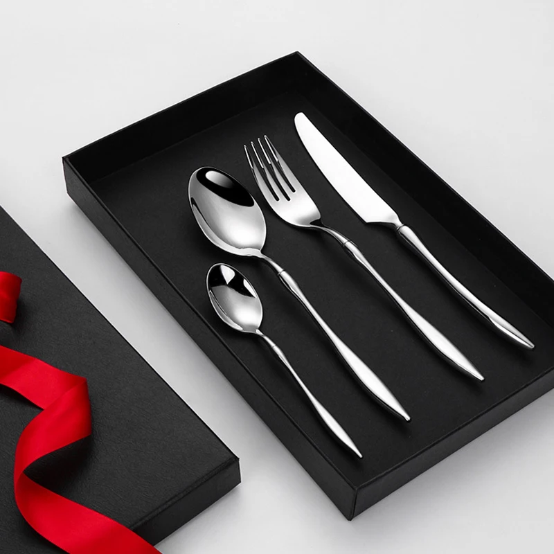 

Jaswehome Stainless Steel 4Pcs Tableware Set Bright Burnishing Steak Knife Steak Fork Dinner Spoons Gold Silver Western Cutlery
