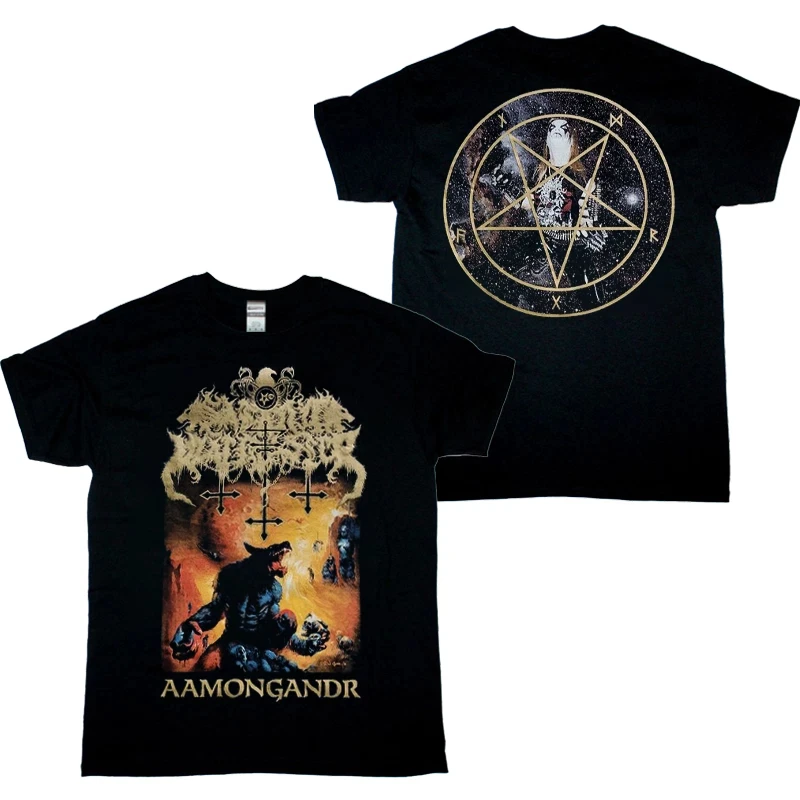 T-shirt en coton noir des membres du groupe Satanic Warmaster Aamongandr, T-shirt Vintage à 2 faces, T-shirt graphique