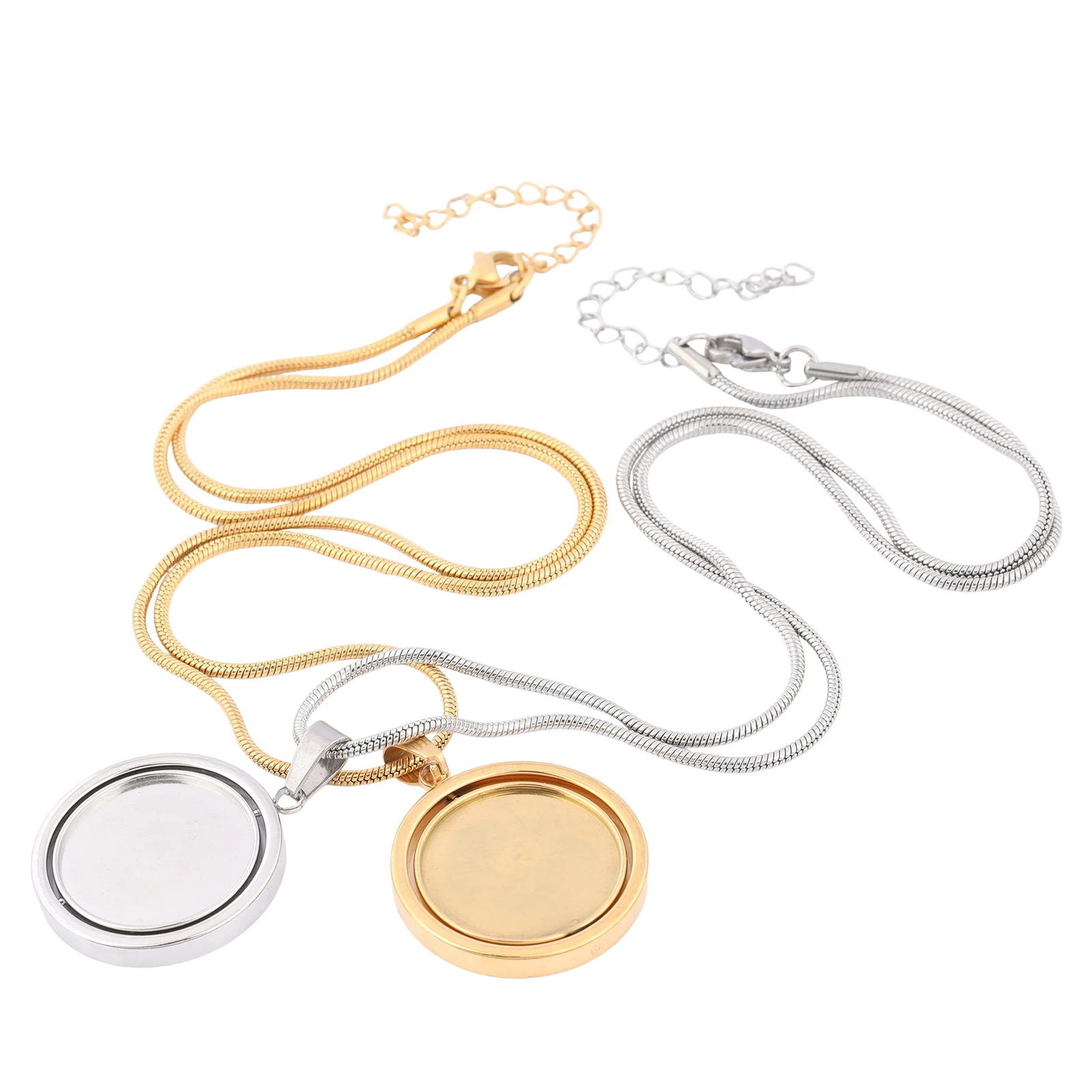 2pcs Stainless Steel Rotating Pendant Tray Necklace 20mm Round Spinning Cabochon Setting Blanks For Jewelry Making