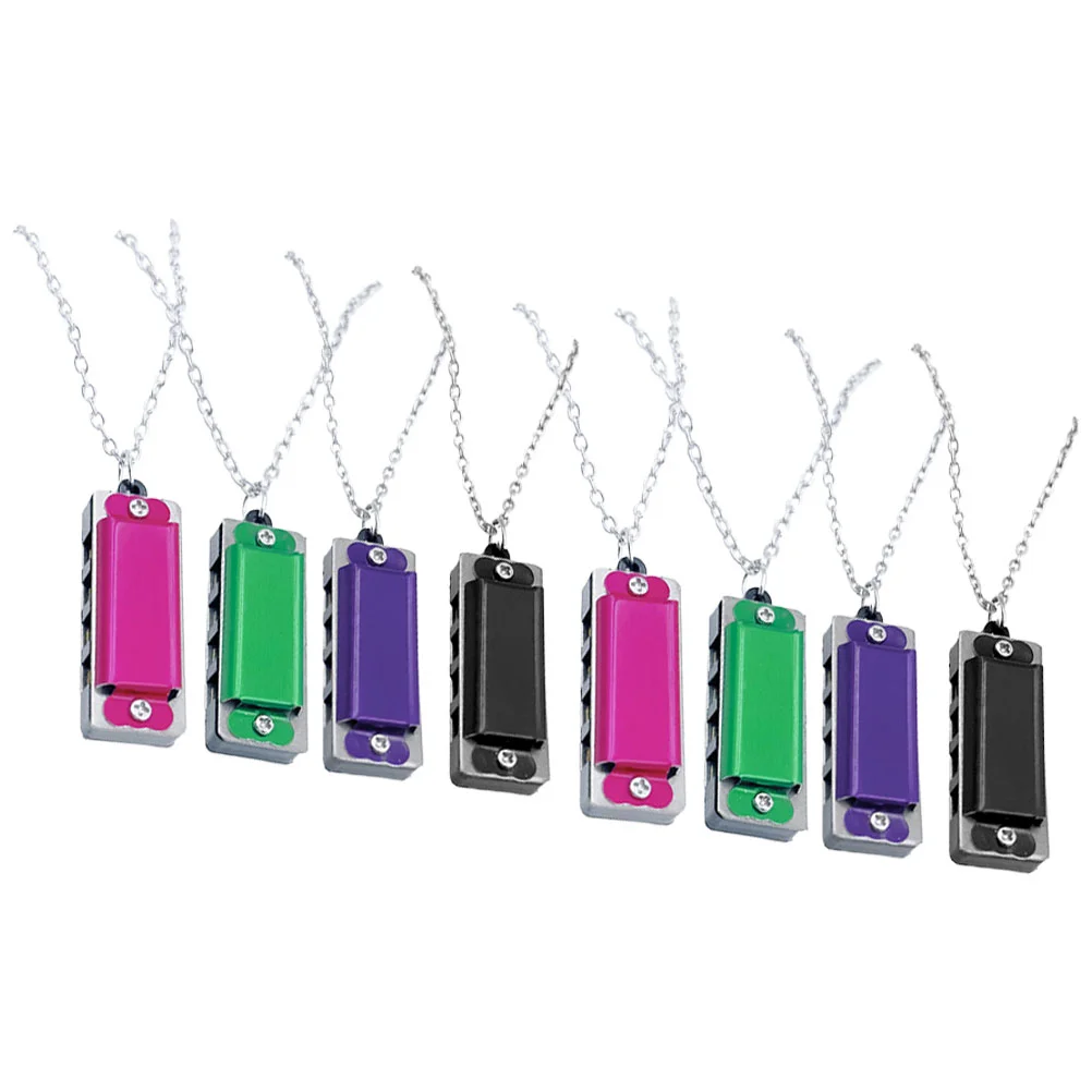 

8 Pcs Harmonica for Primary School Students Small Necklace of The Lid Mini Metal Instrument 4-holes Music Pupils Charm