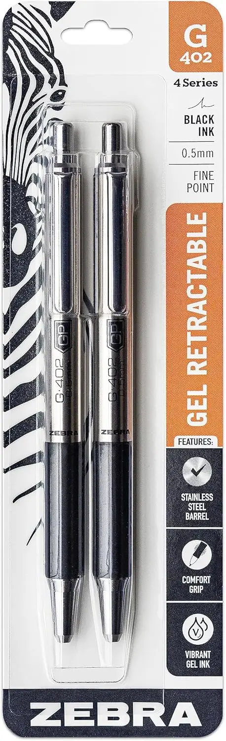 

Premium Retractable Gel Pens, 0.5mm Fine Point, Rapid Dry Black Ink, 2-Pack, Stainless Steel Barrel, Smooth Writing, No Smudge