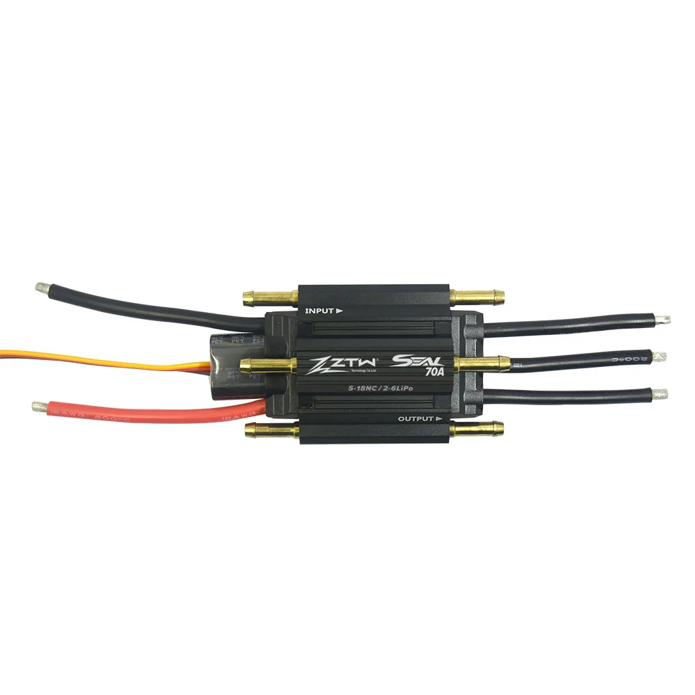 

ZTW Seal 70A ESC 2-6S Встроенный SBEC 5,5 В/5A двунаправленный водонепроницаемый бесщеточный контроллер скорости с водяным охлаждением для радиоуправляемой гоночной лодки