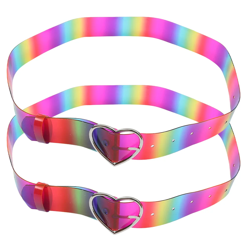 

2 Pcs Rainbow Belt Women Vintage Dress Waistband for Cowgirl Belts Pvc Women's Cute Punk