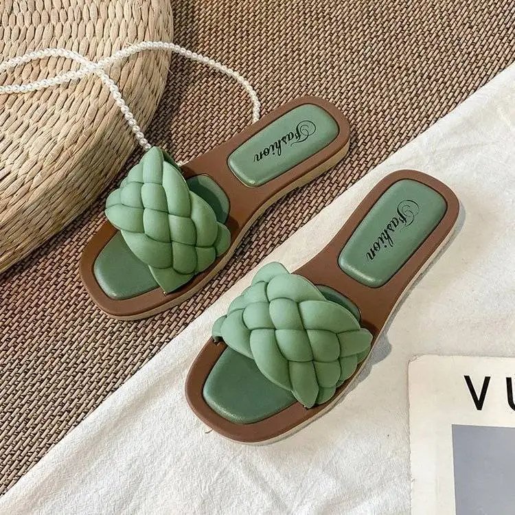 Zapatillas de PVC para Mujer, chanclas planas informales para exteriores, Zapatillas tejidas para interiores, moda de verano