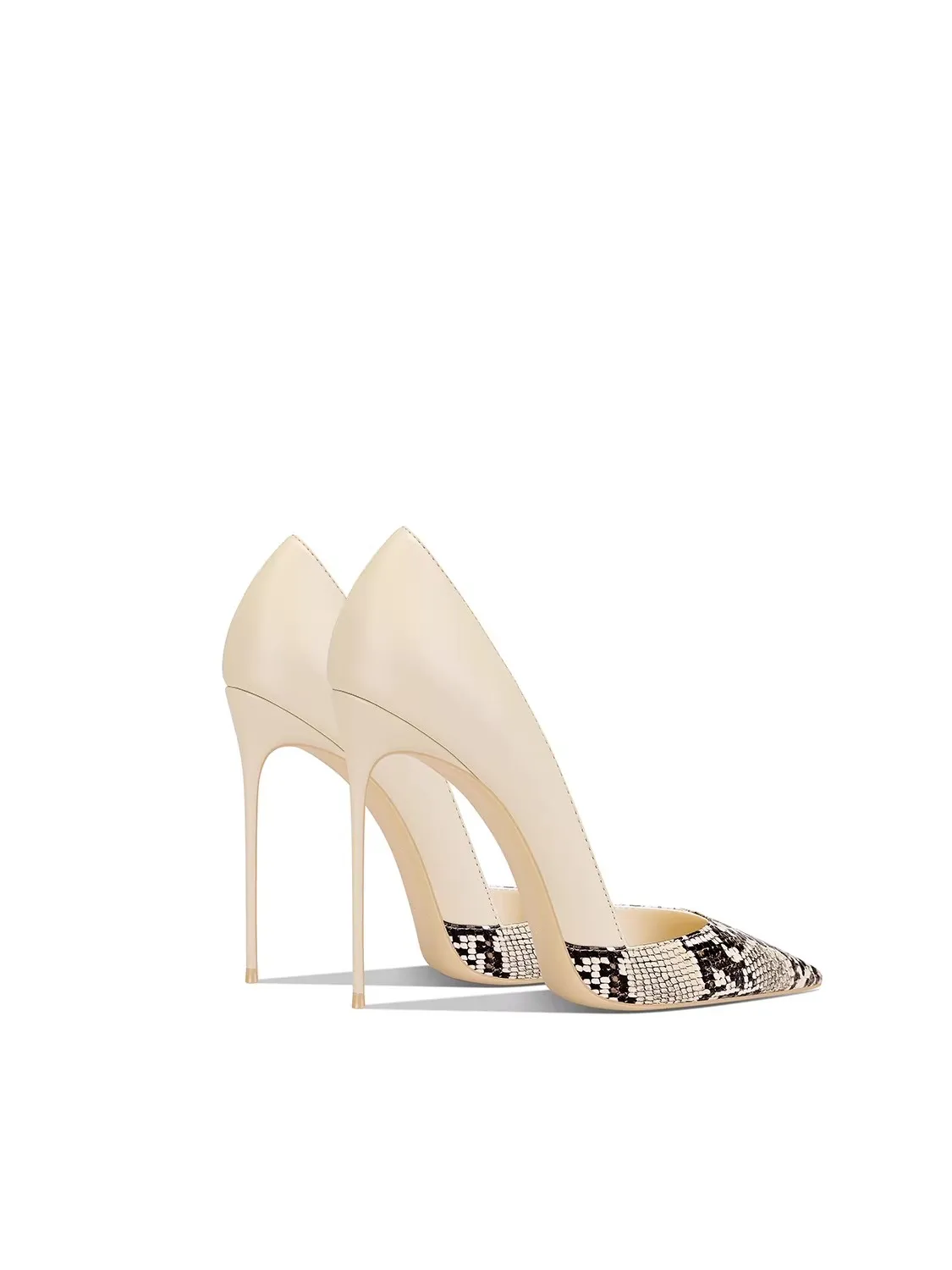 Spring new pointed shallow snake-patterned leather stitching single shoes banquet large size small size high-heeled women's shoe