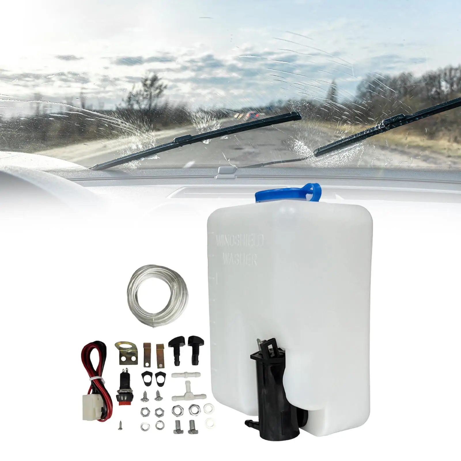

Universal Windshield Washer Bottle Kit 1.5L PP Reservoir Pump 12V Car Windshield Wiper System for Vehicle Cleaning