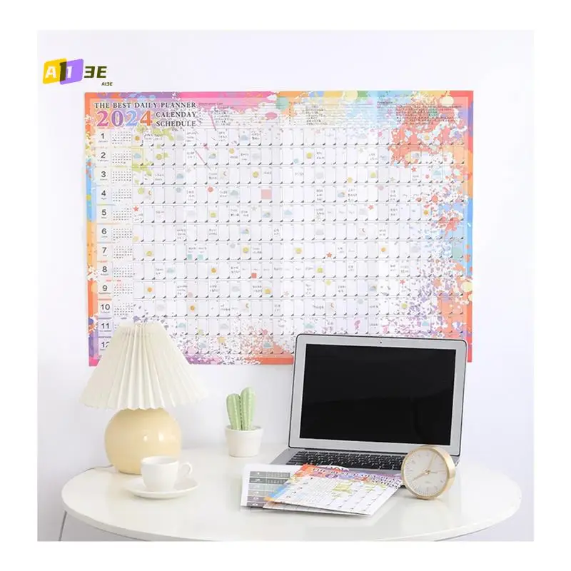 

A13E-3PCS Wall Calendar 2024 365 Day Poster Calendar Collapsible For School Home Office 29.2X20.7Inch