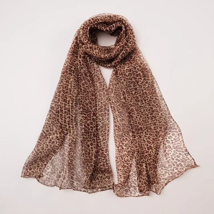 

100% Silk Scarf for Women Autumn Spring Vintage Sexy Animal Leopard Print Neck Scarves Muffler Ladies Neck Warmer Accessory