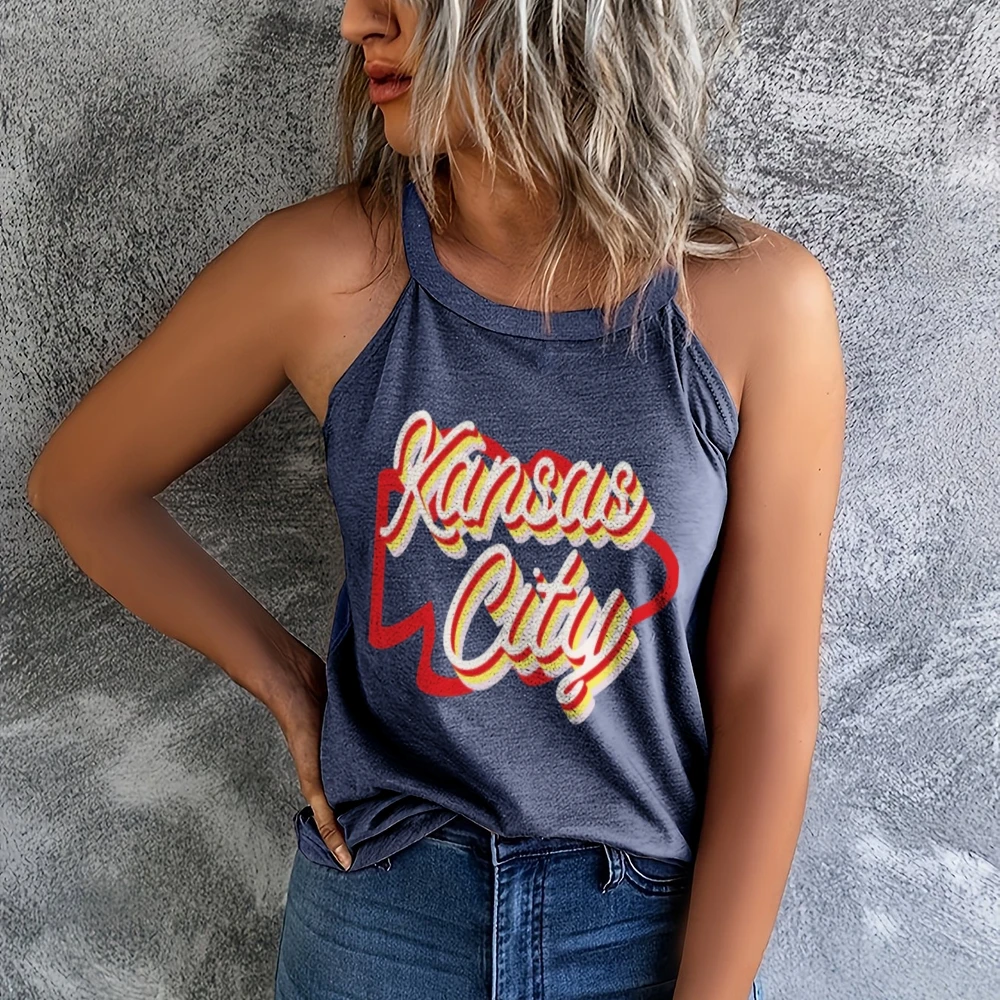 

Vintage Kansas City Arrowhead Women's Solid Color Versatile Vest Round Neck Vest Trendy Tank Tops Summer Work Out Tank Top